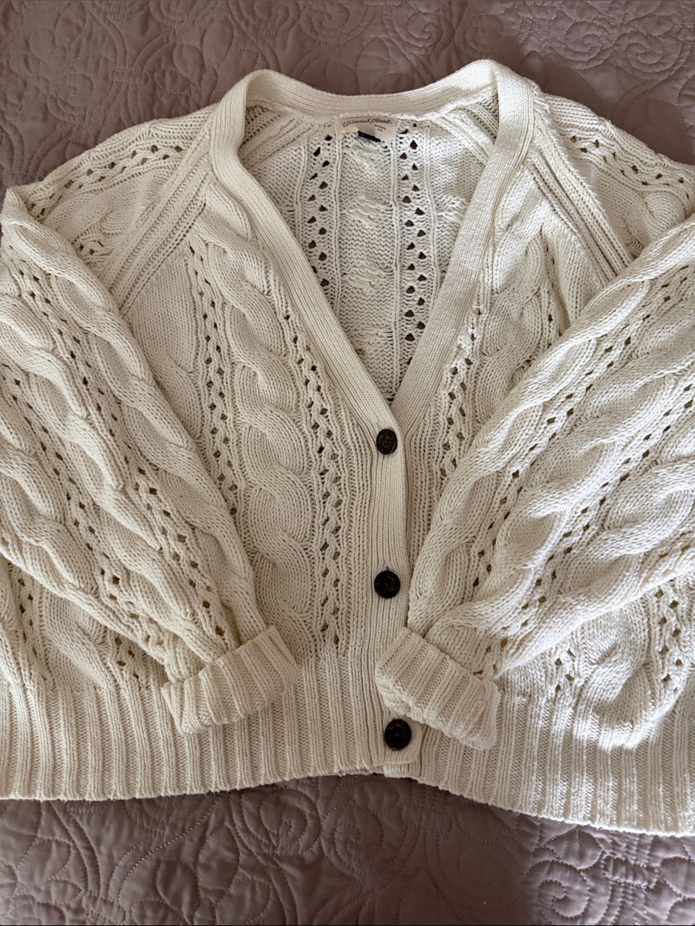 Universal Thread Cream Cable Cardigan with Button Front